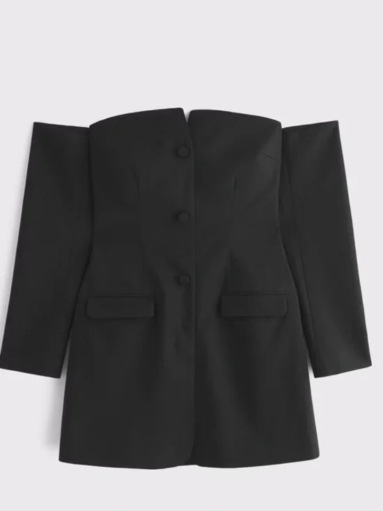 Abercrombie Off-Shoulder Black Blazer Dress - Picture 1 of 2